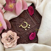 Vriksham Designer Leaf Style Press Naths/Nose Pin-Red White-Pearls-G20750